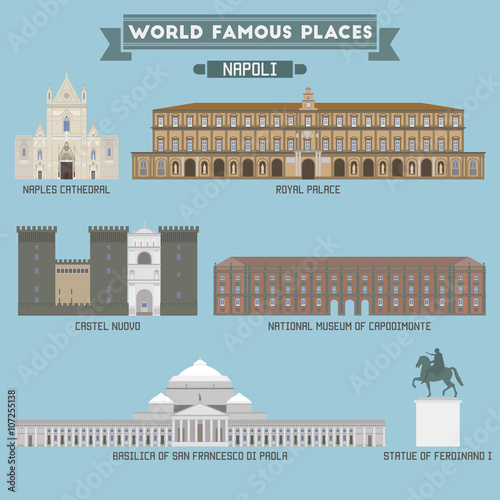 World Famous Place. Italy. Napoli. Geometric icons of buildings