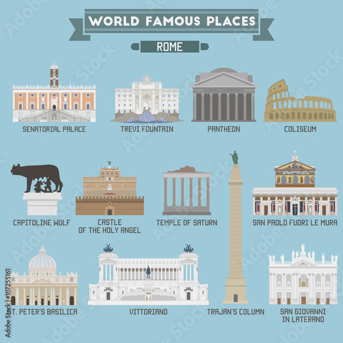World Famous Place. Italy. Rome. Geometric icons of buildings