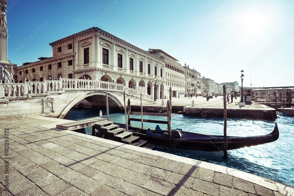traditional gondola on Canal Grande, San Marco, Venice, Italy