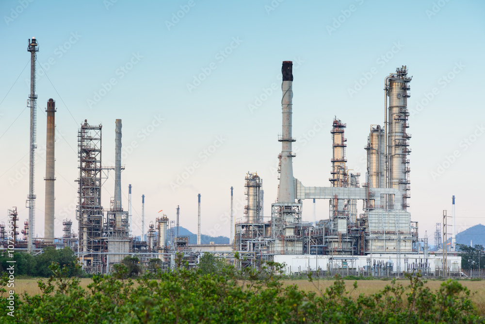 Oil refinery factory view from field