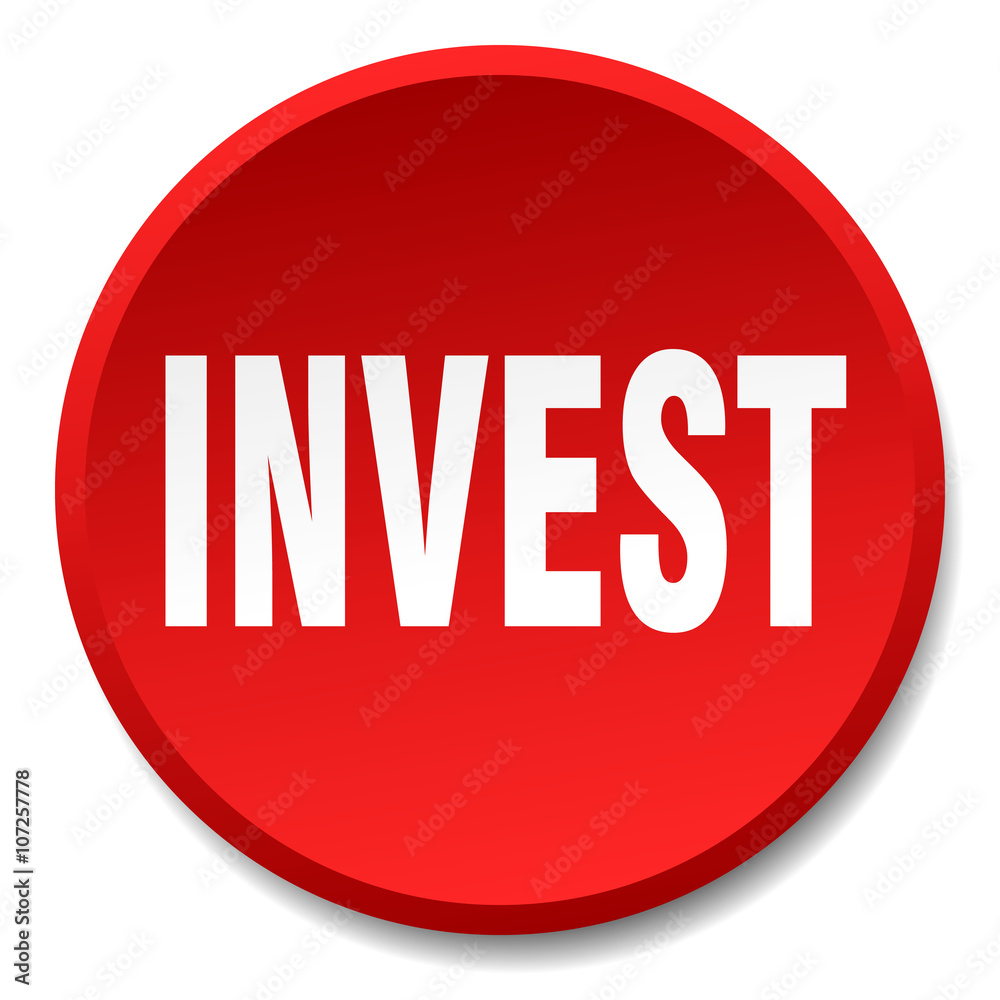 invest red round flat isolated push button invest red round flat isolated push button