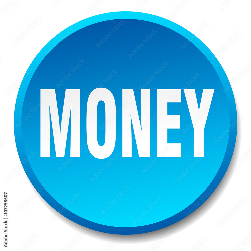 money blue round flat isolated push button money blue round flat isolated push button