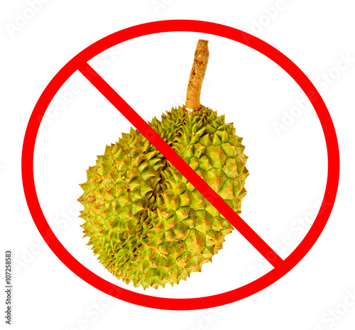 Circle Prohibited red Sign on Durian photo For No Durians Allowe photo