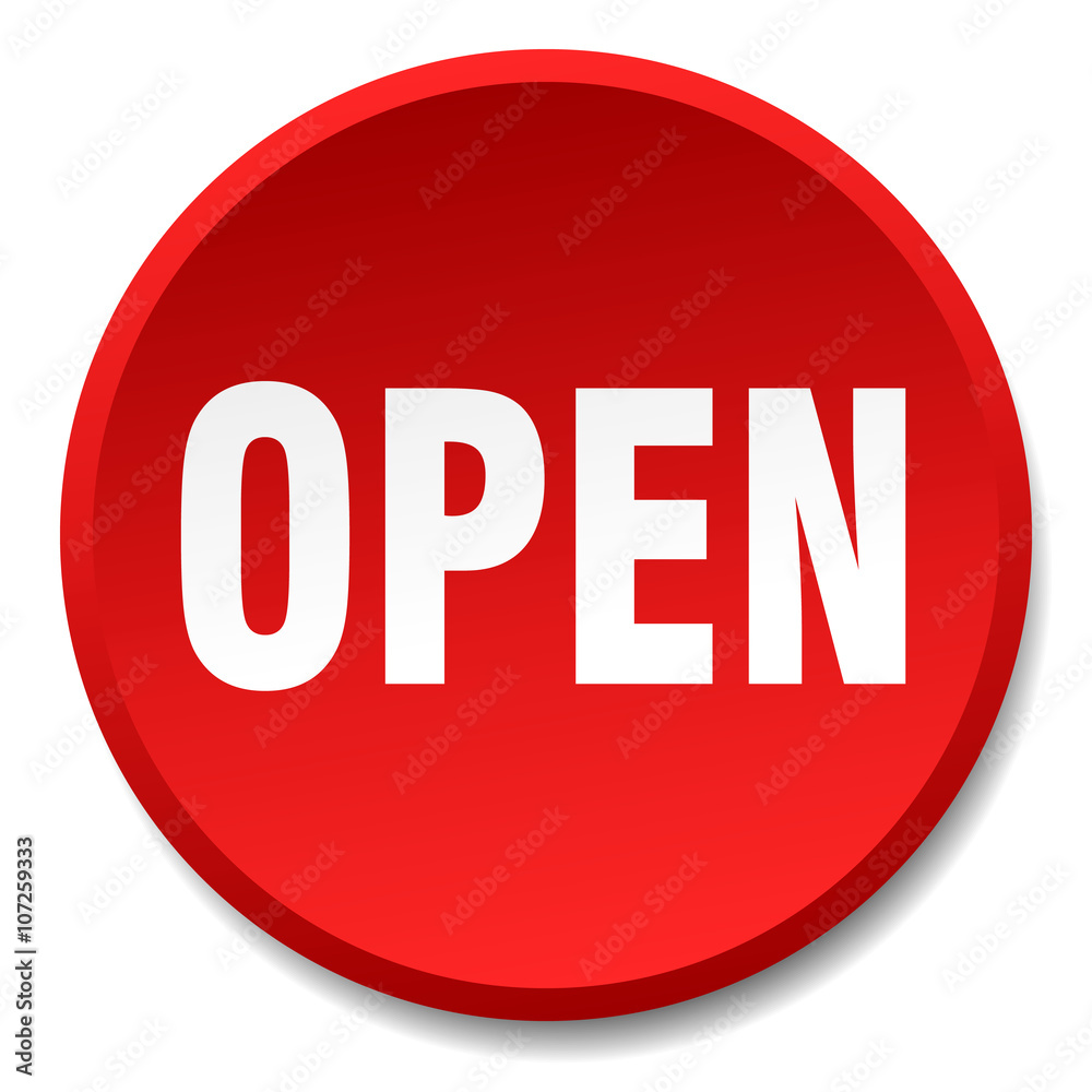 open red round flat isolated push button open red round flat isolated push button