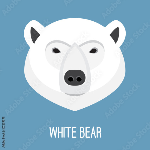 White bear cartoon portrait isolated on stylish blue background