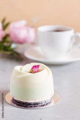 Romantic pastry cake with rose