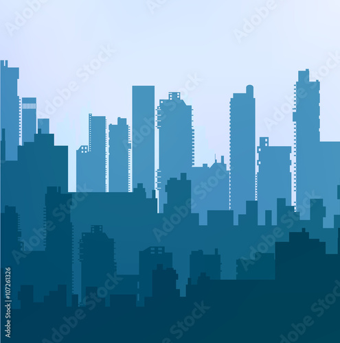 Landscape urban silhouette on a colorful background of sunset and sunrise