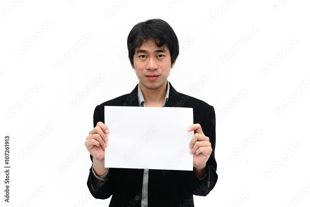 Businessman with blank clipboard isolated on white background Businessman with blank clipboard isolated on white background