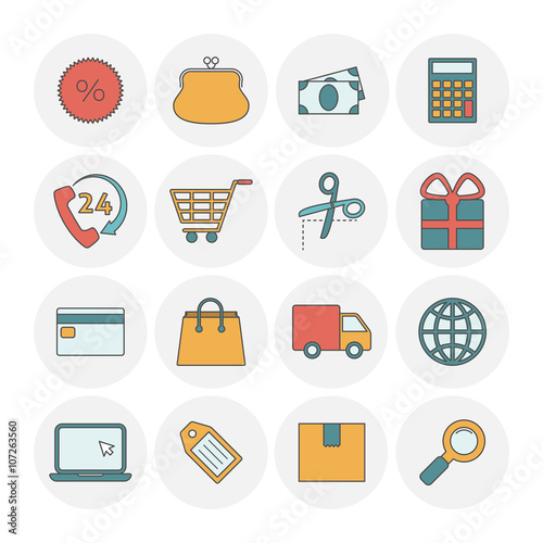 Shopping outine icons flat photo