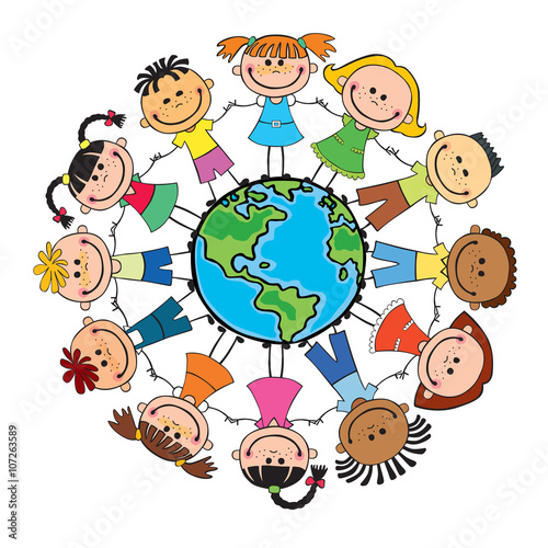 Globe kids. Children Earth day. Vector