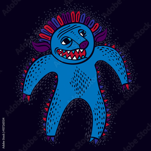 Comic character, vector funny smiling alien monster. Emotional