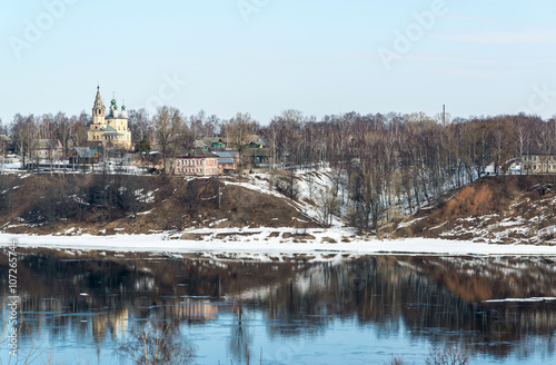 View a  left bank of  Volga River in city at Tutaev, Russia photo