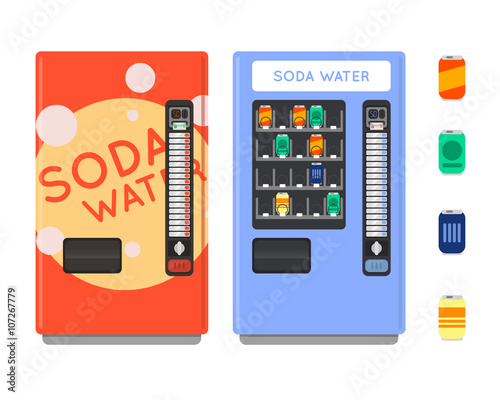 Vending machine vector set. Sell snacks and soda drinks vending