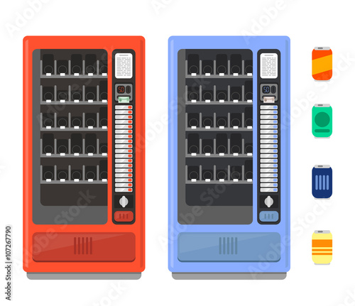 Vending machine vector set. Sell snacks and soda drinks vending