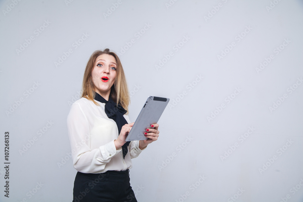 woman with a tablet pc isolated on white woman with a tablet pc isolated on white