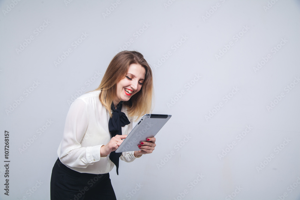 woman with a tablet pc isolated on white woman with a tablet pc isolated on white