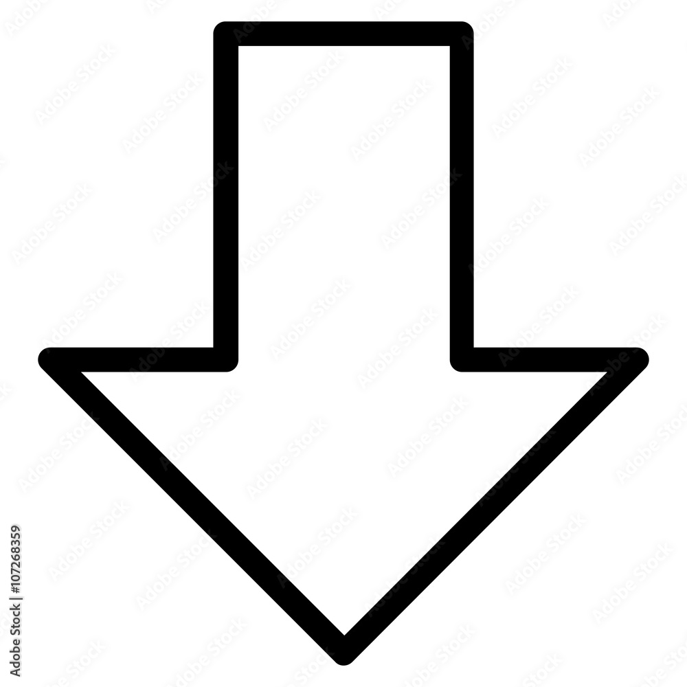 Arrow Down vector icon. Style is contour icon symbol, black color, white background. Arrow Down vector icon. Style is contour icon symbol, black color, white background.