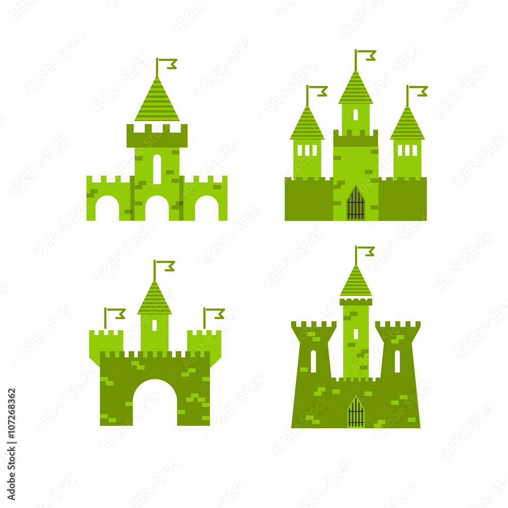 Castle vector set. Castle tower vector logo. Castle turret with