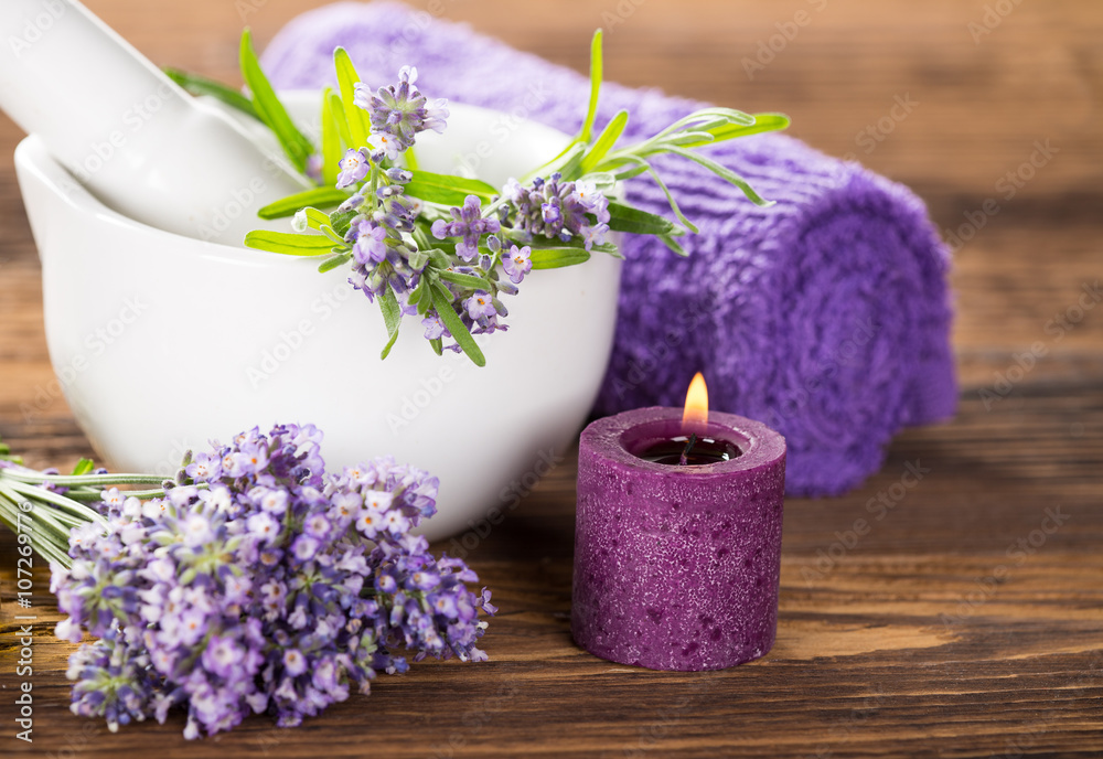 Wellness treatments with lavender flowers. Wellness treatments with lavender flowers.
