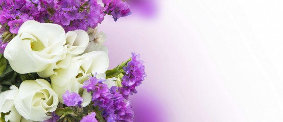 White roses with purple flowers bouquet