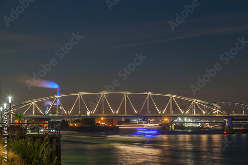 Waal bridge and cityscape at night, Nijmegen, The Netherlands