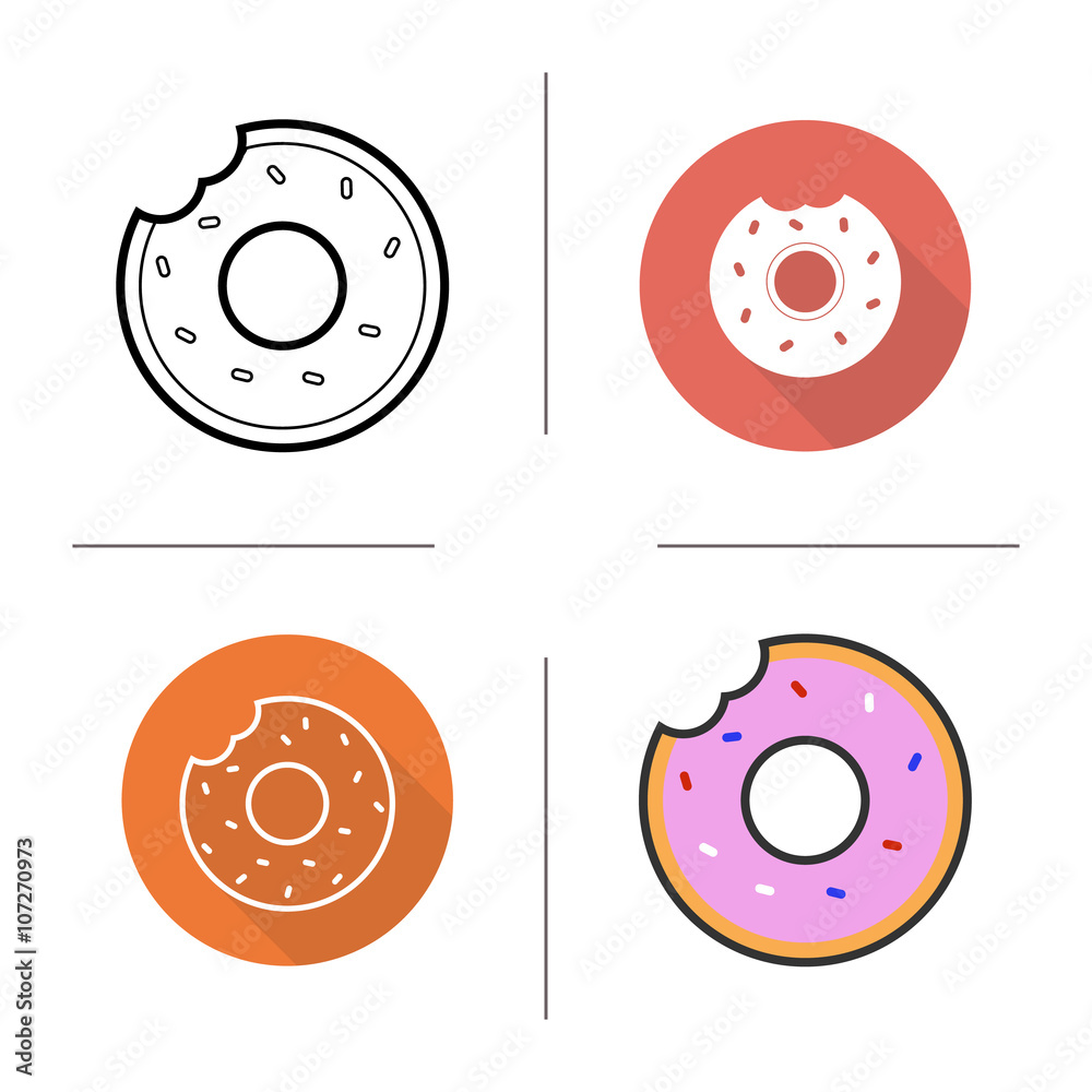 Donuts flat design, linear and color icons set Donuts flat design, linear and color icons set