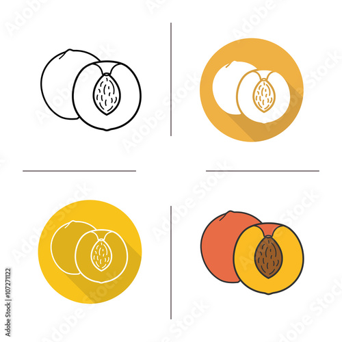 Peach flat design, linear and color icons set
