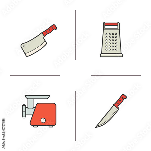 Kitchen equipment color icons set