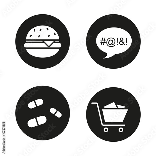 Bad habits black icons set