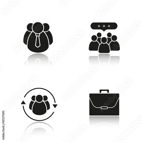 Business drop shadow black icons set