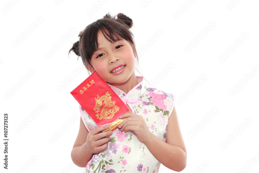 Adorable Chinese little girl holding red bag(hongbao or angbao) Adorable Chinese little girl holding red bag(hongbao or angbao)
