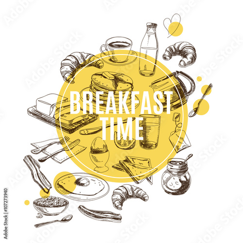 Vector background. Hand drawn breakfast illustration. 