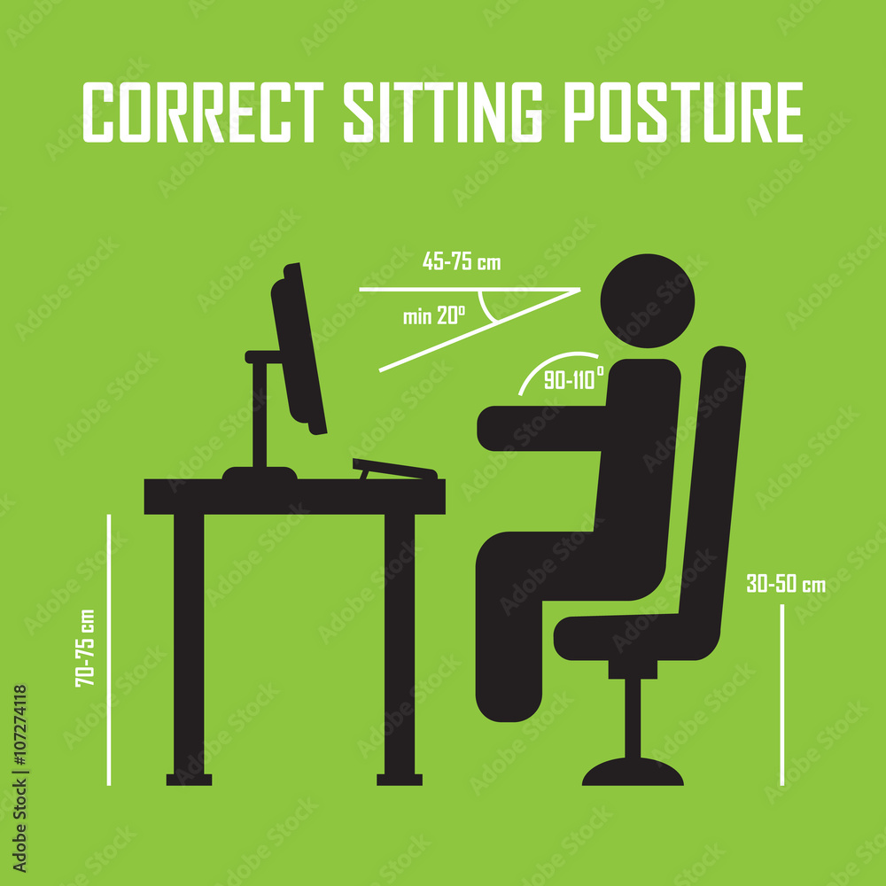 Correct sitting posture. Vector infographics. Posture correct, health