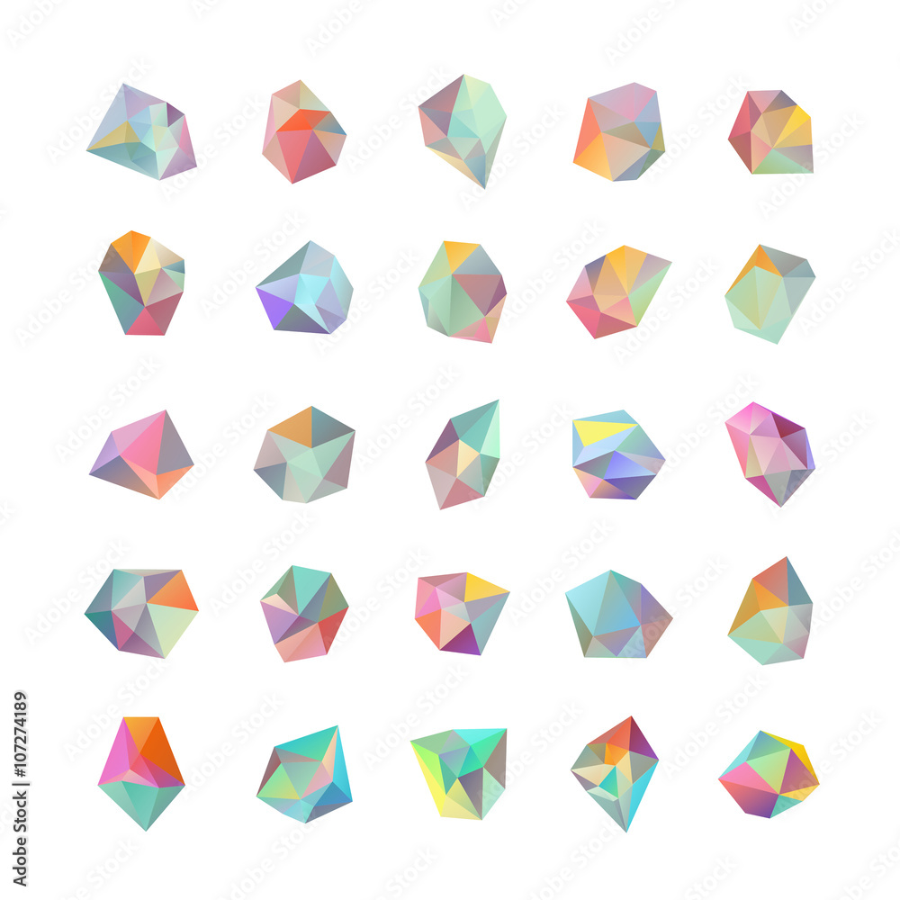 Collection of colored crystals. Geometric shapes. Collection of colored crystals. Geometric shapes.