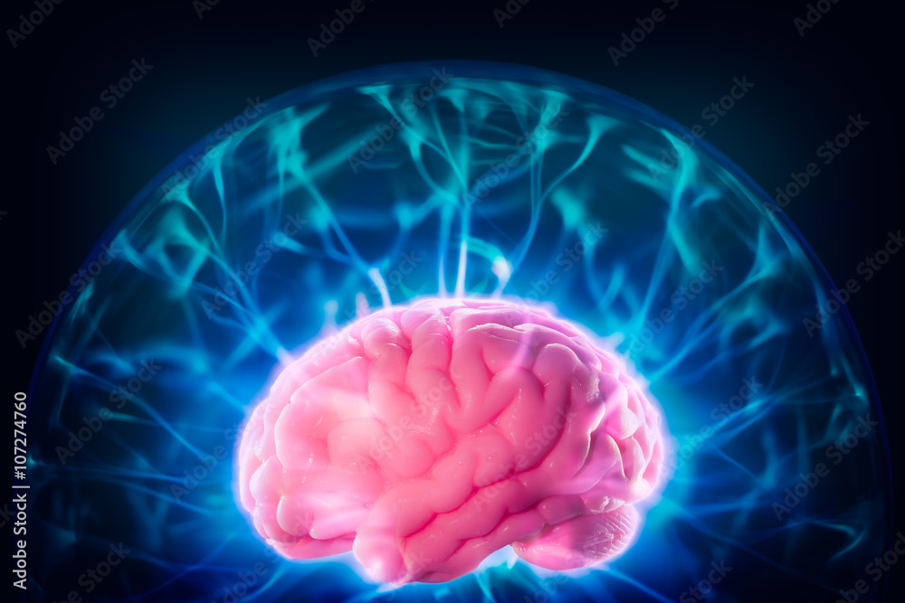 Brain power concept with abstract light rays