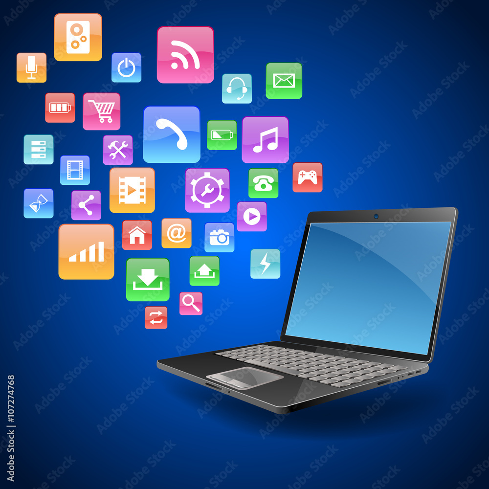 Laptop with icon vector illustration
