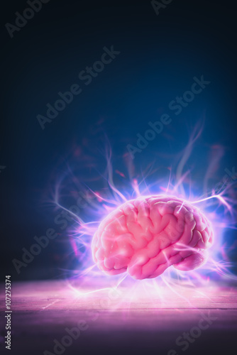 Brain power concept with abstract light rays