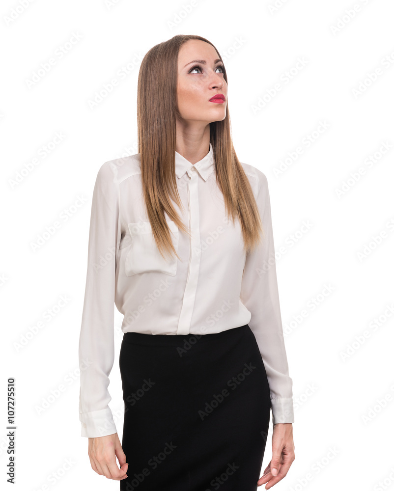 Closeup portrait of sad and depressed woman isolated on white Closeup portrait of sad and depressed woman isolated on white