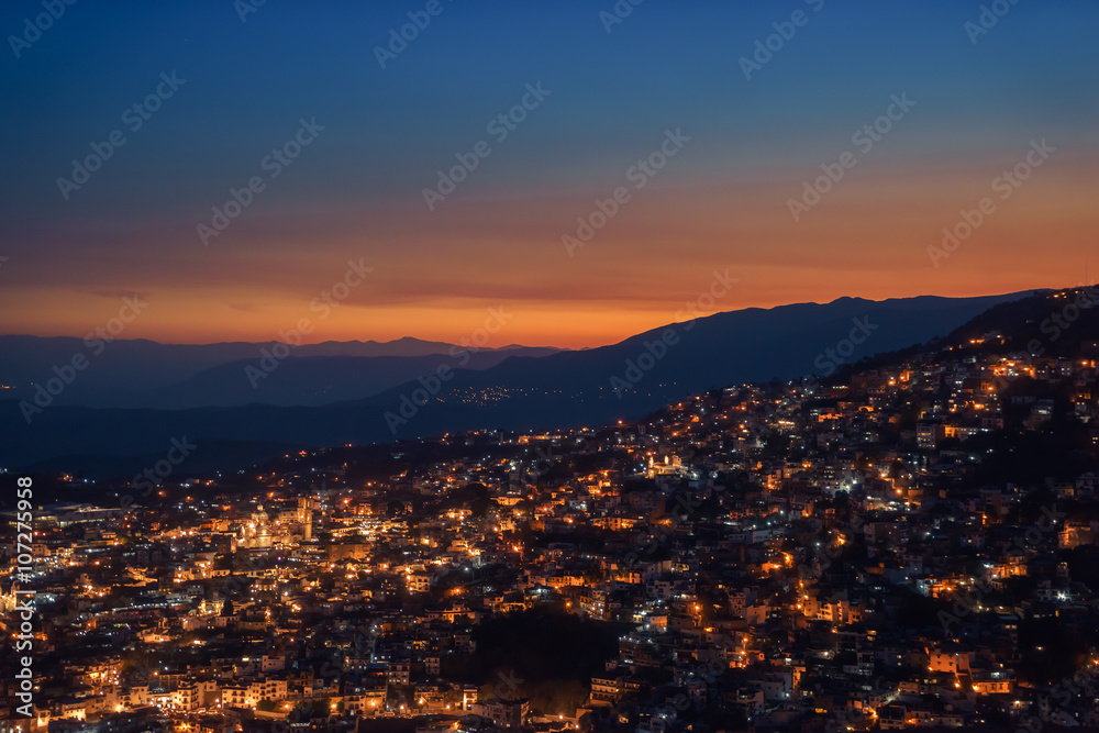 landscape of Taxco, Mexico at night