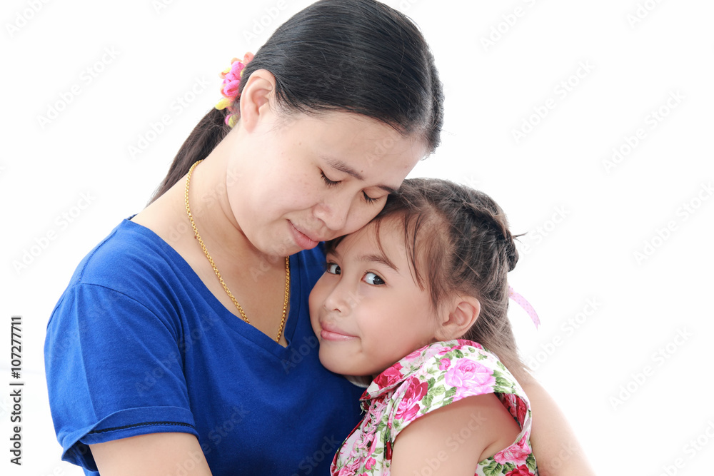 Close Up Of Affectionate Mother And Daughter on white isolated b Close Up Of Affectionate Mother And Daughter on white isolated b