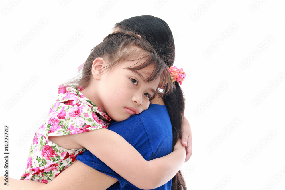 Close Up Of Affectionate Mother And Daughter on white isolated b Close Up Of Affectionate Mother And Daughter on white isolated b