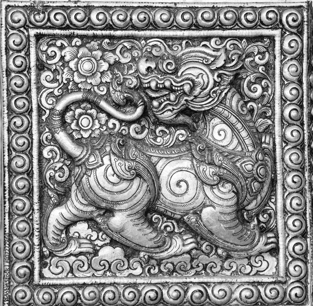 the black and white of Thai fine art relief