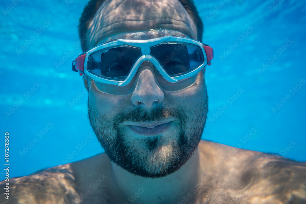 Fototapeta premium Underwater portrait of man
