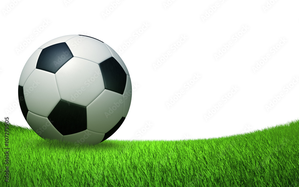 Fototapeta premium soccer ball close up on the turf, sports soccer backdrop, isolated on white background