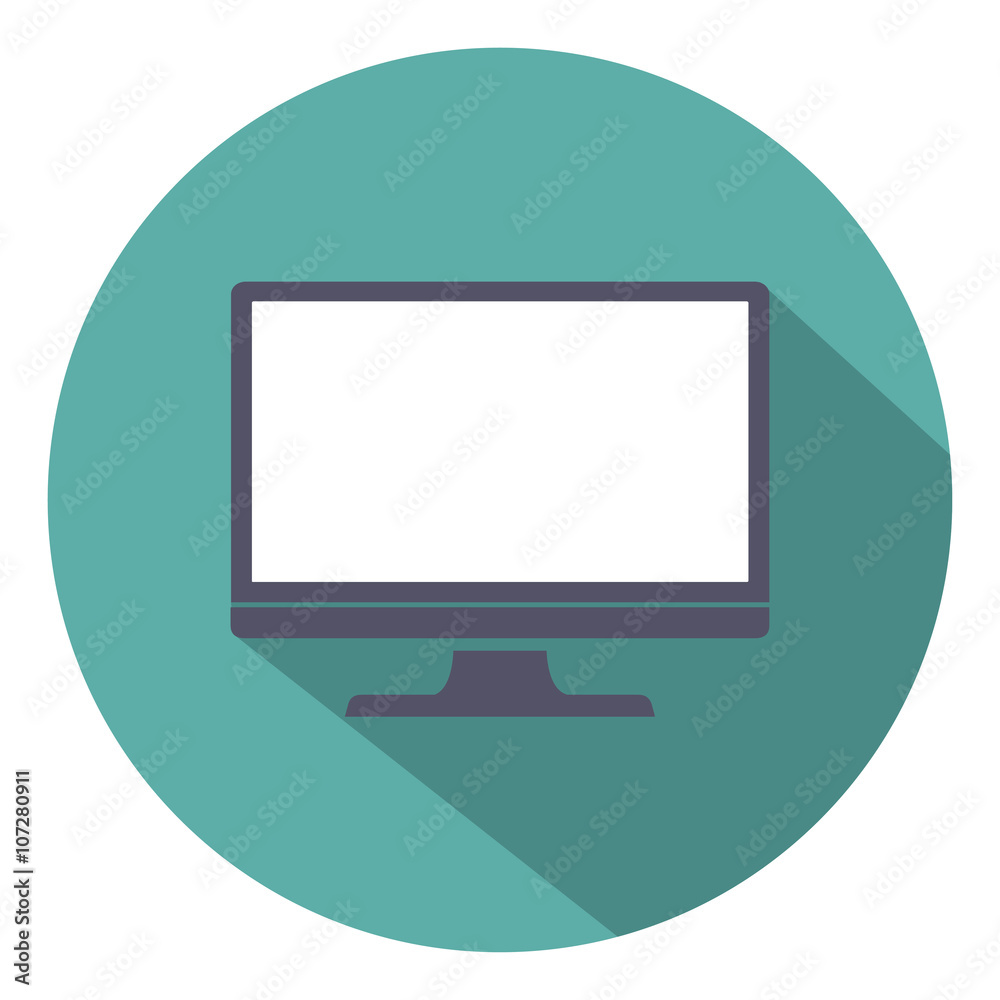 Monitor PC icon flat style with shadow on a green background, vector illustration Monitor PC icon flat style with shadow on a green background, vector illustration
