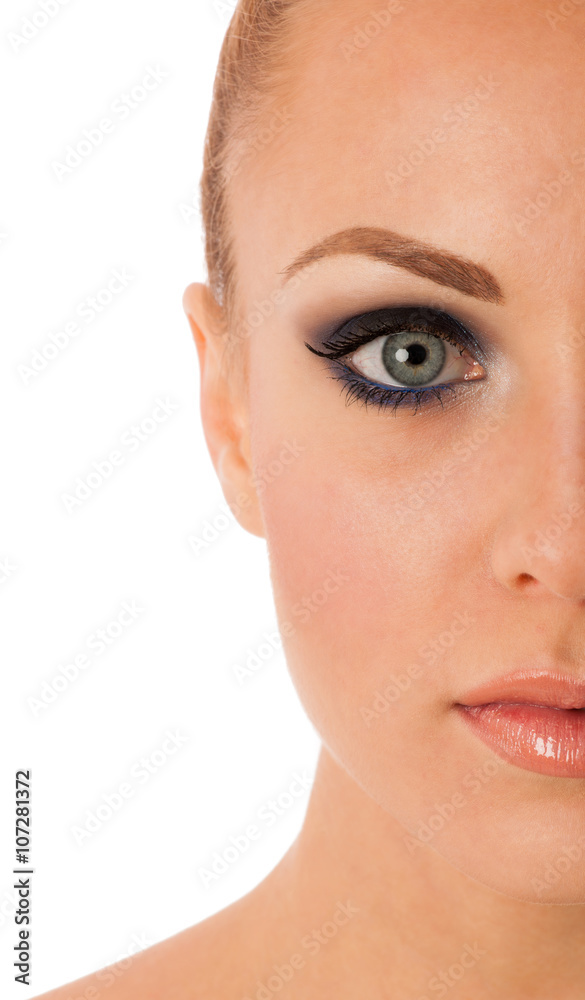Beauty portrait of woman with perfect makeup, smokey eyes, full Beauty portrait of woman with perfect makeup, smokey eyes, full