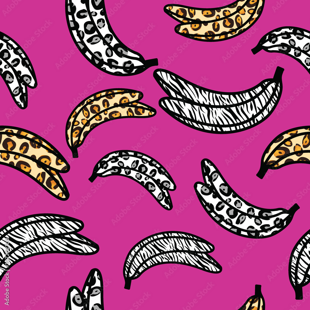 Seamless pattern with wild life colored bananas Seamless pattern with wild life colored bananas