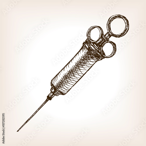 Vintage syringe sketch vector illustration