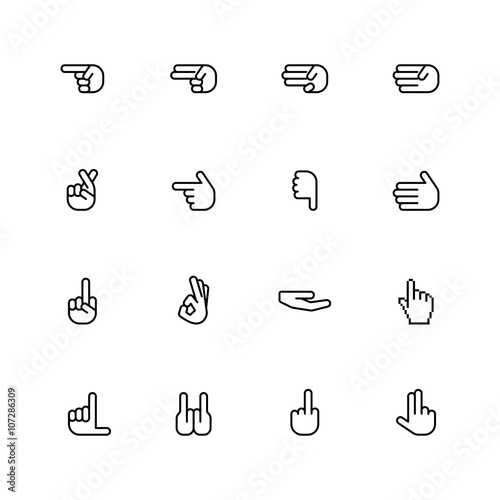 sixteen flat style hand icons isolated on white background