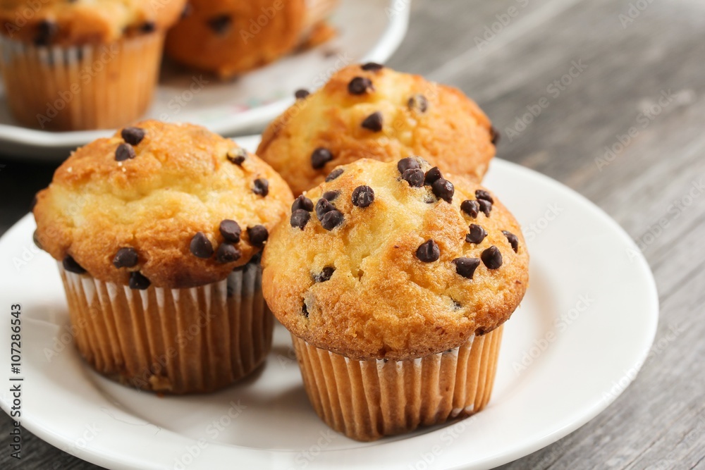 Chocolate chip Breakfast muffins close up Chocolate chip Breakfast muffins close up